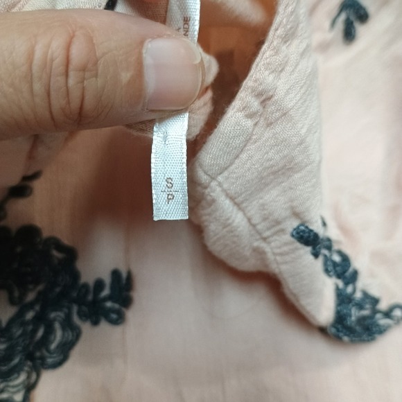 Free People Light Pink Grey Embroidery Floral Long Sleeve Mini Dress Tunic Size - Picture 3 of 9